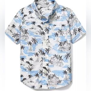 Janie and Jack blue short sleeve cotton lightweight button up size 2T palm print
